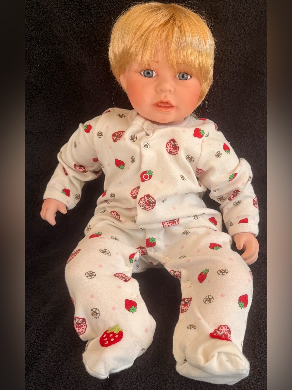 Baby Girls' Cream Strawberry Print One-Piece Sleeper
